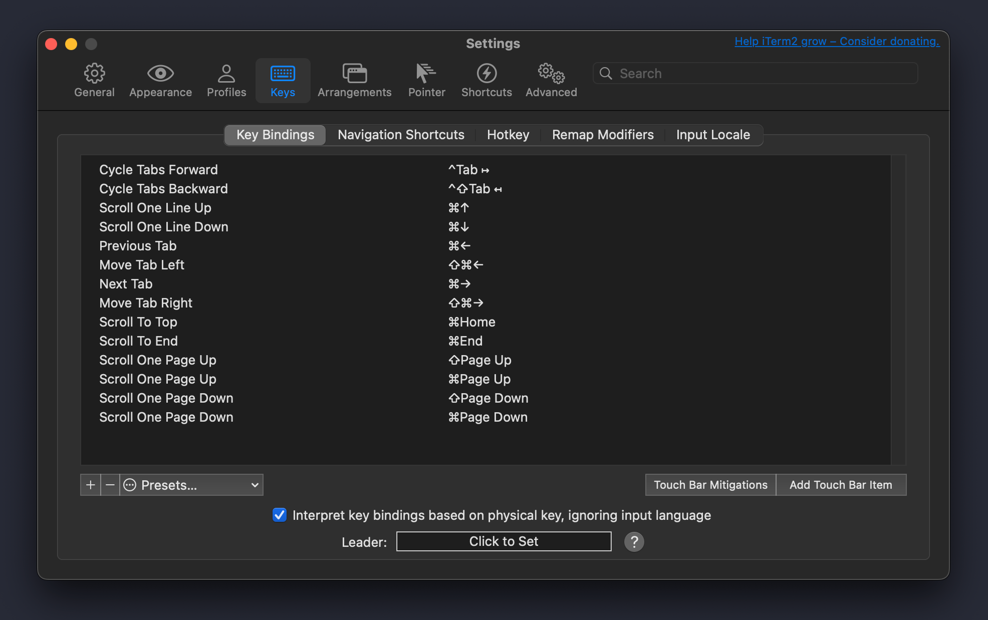 Во вкладке Key Bindings нет&nbsp;CMD + T по умолчанию.